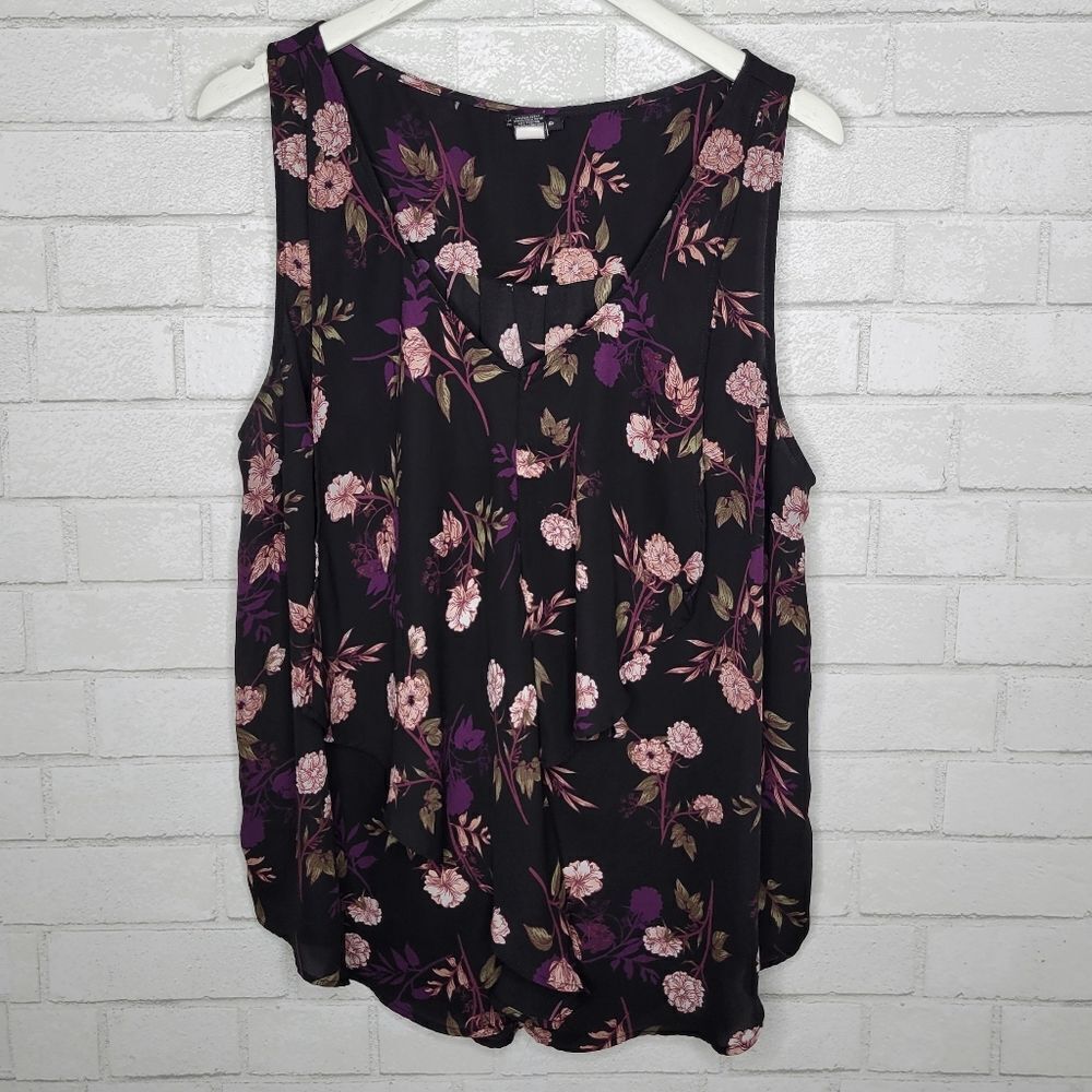 Torrid Black Purple Pink Floral Sleeveless Crepe Blouse - Picture 1 of 4